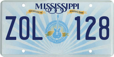 MS license plate ZOL128
