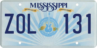 MS license plate ZOL131