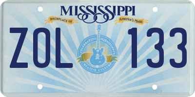 MS license plate ZOL133