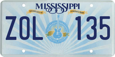 MS license plate ZOL135