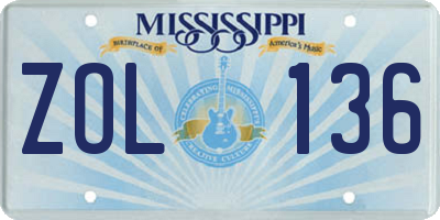 MS license plate ZOL136