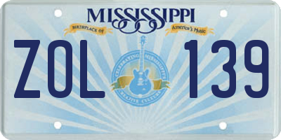 MS license plate ZOL139