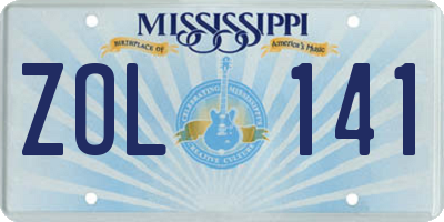 MS license plate ZOL141