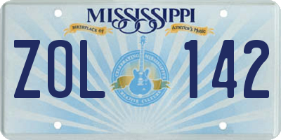 MS license plate ZOL142