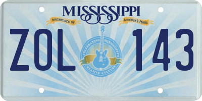 MS license plate ZOL143