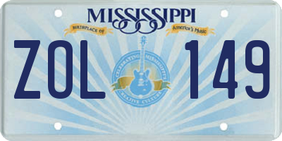 MS license plate ZOL149