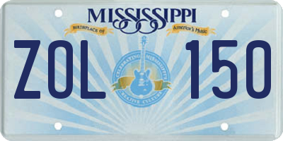 MS license plate ZOL150
