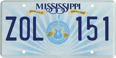MS license plate ZOL151