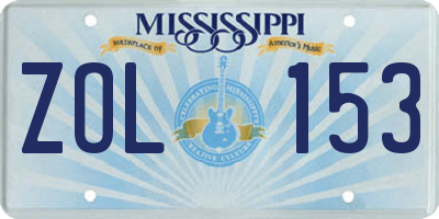MS license plate ZOL153