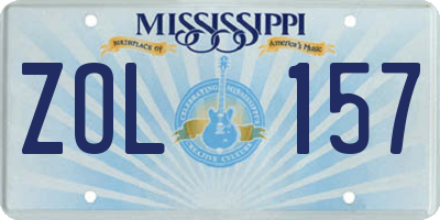 MS license plate ZOL157