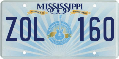 MS license plate ZOL160