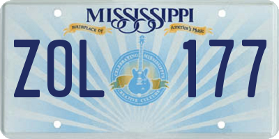 MS license plate ZOL177