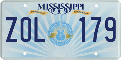 MS license plate ZOL179