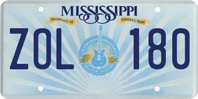 MS license plate ZOL180
