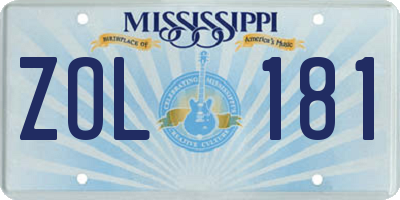 MS license plate ZOL181