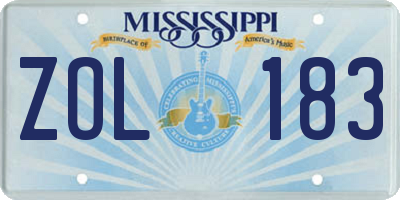 MS license plate ZOL183