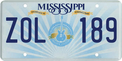 MS license plate ZOL189