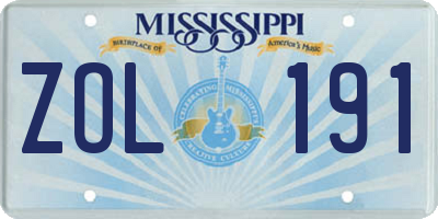 MS license plate ZOL191