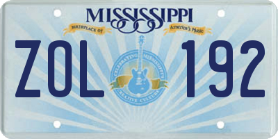 MS license plate ZOL192