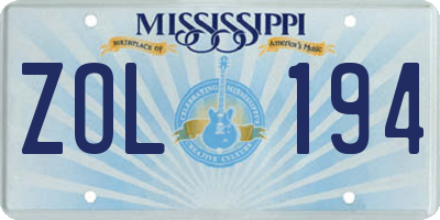MS license plate ZOL194