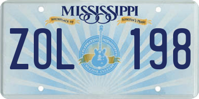 MS license plate ZOL198