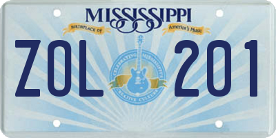 MS license plate ZOL201