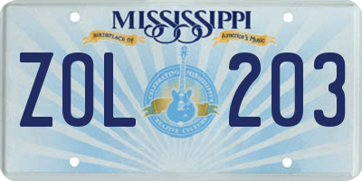 MS license plate ZOL203