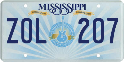 MS license plate ZOL207