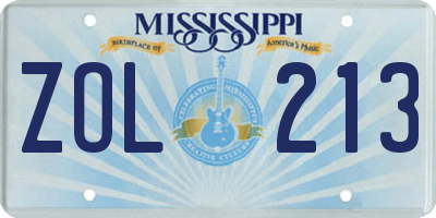 MS license plate ZOL213