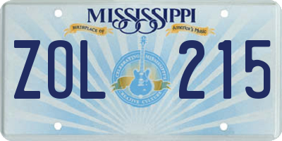 MS license plate ZOL215