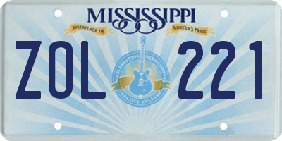 MS license plate ZOL221