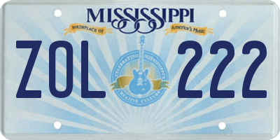 MS license plate ZOL222