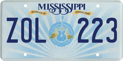 MS license plate ZOL223