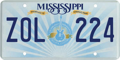 MS license plate ZOL224