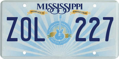 MS license plate ZOL227
