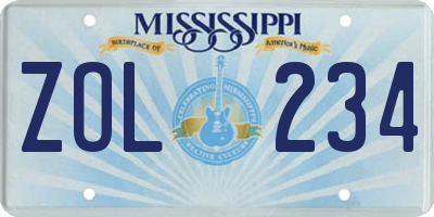 MS license plate ZOL234