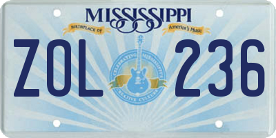 MS license plate ZOL236