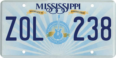 MS license plate ZOL238