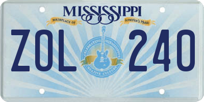 MS license plate ZOL240