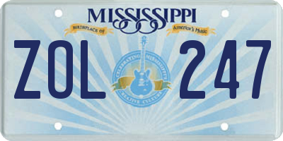 MS license plate ZOL247