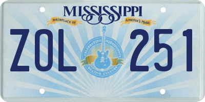 MS license plate ZOL251