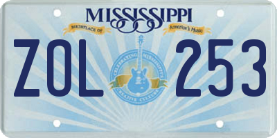 MS license plate ZOL253