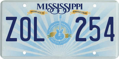 MS license plate ZOL254