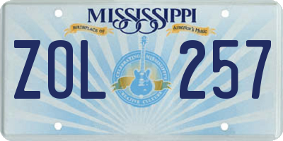 MS license plate ZOL257