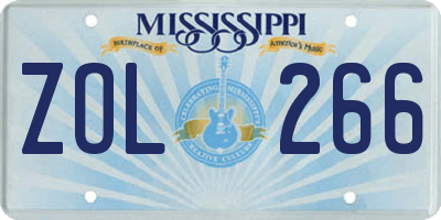 MS license plate ZOL266