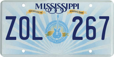 MS license plate ZOL267