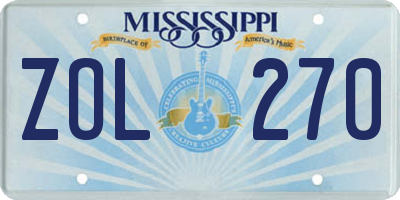 MS license plate ZOL270