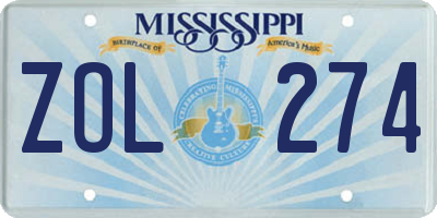 MS license plate ZOL274