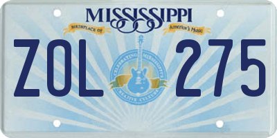 MS license plate ZOL275
