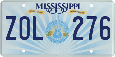 MS license plate ZOL276